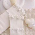 Weisse Perlen Rüschen Socken, süße Lolita JK Stil Strümpfe für Damen und Mädchen. - Einheitsgröße (EU 34-39) / Beige