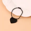 Schwarzer Metall Herz Anhänger Perlen Schlüsselanhänger und Armband Charm Zubehör. - Schwarz