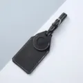 Black PU leather luggage tag variant for Apple AirTag tracker, protective case and strap. - Black