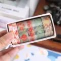 Transparente PET Blumen Washi Tape Set, 5 Rollen dekorative Planer Sticker für Basteln. - Mohnblume