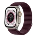 Nahaufnahme des dunkelvioletten Alpine Loop Armbands und des Titangehäuses für Smartwatch. - 38/40/41mm / 06# Pflaumenfarbe