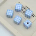 Simpatiche perle cubiche in acrilico a quadri blu per braccialetto collana fai da te - Quadri Celeste