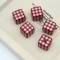 Red and white plaid acrylic square beads for DIY handmade jewelry necklace accessories craft - Burgundy Plaid