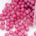 Pink crackle glass round beads detail display, ideal for DIY handmade bracelets and accessories. - 100颗装 (4mm) / Rose Red Floral Beads