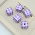 Cute purple plaid square acrylic loose beads for DIY handmade jewelry bracelets and necklaces - Purple Plaid