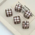 Brown and white checkered square acrylic loose beads for DIY handmade jewelry crafts. - Coffee Plaid