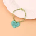 Colgante de corazón verde cadena de cuentas llavero de metal accesorio elegante dije de bolso diseño - Verde