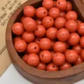 Red resin round beads loose imitation amber beads DIY handmade jewelry making accessories detail view - Coral