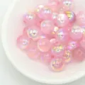 Perles rondes en résine gelée rose, perles holographiques galvanisées UV pour bijoux et loisirs DIY. - 8mm/Trou 1.6mm / Rose