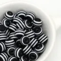 Black and white striped resin beads, round craft beads for DIY jewelry and phone charms - Black