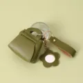 Green PU leather mini bag keychain cute coin purse charm with flower mirror pendant - Green
