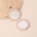 Espejo de bolsillo plegable de cuero PU beige, espejo de maquillaje portátil para viajes. - Redondo / Caqui