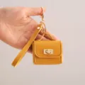 Llavero de mini bolso de PU amarillo bonito monedero estuche portátil para auriculares - Amarillo