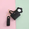 Mini bolso de cuero PU llavero con espejo lindo estuche auriculares anillo de llave para uso diario. - Negro