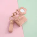 Roze mini lederen tas sleutelhanger met bloem spiegel, stijlvolle autosleutel accessoire. - Roze