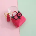 Lindo bolso mini de cuero PU con búho rosa llavero estuche para auriculares con borla oro - Rosa rojo