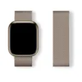 Gold metal Milanese loop smartwatch band and compatible watch detail view with magnetic clasp. - Vintage Gold Milanese