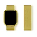 Gold Milanese loop metal magnetic watch band detail view for smart watch replacement accessory. - Gold Milanese