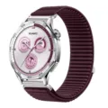 Braided watch strap detail view, flexible woven texture with durable metal connector. - 20mm / Plum