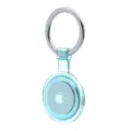 Clear protective case for Apple AirTag with metal keyring keychain accessory detail view. - Transparent Blue