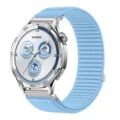 Details of light blue woven nylon watch strap compatible with smart watches, precision fit. - 20mm / Island Blue