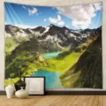 Scenic mountain lake wall hanging tapestry, beautiful nature landscape fabric decor for room. - Landscape Print / 73*95CM