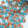 Perles en verre craquelé bleu et orange pour la fabrication de bijoux et de bracelets DIY. - 10 mm / Trou env. 2,0 mm, 50 pcs / Bleu et Orange
