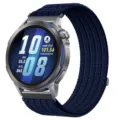 Detailed view of the breathable woven nylon loop watch strap, showing fine texture and secure clasp. - 18mm / Azure