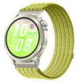Detail view of green woven nylon loop watch band for smartwatches, breathable and stylish design. - 05# Wilderness Green