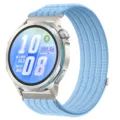 Detailed view of breathable woven loop smartwatch strap with metal case, soft and comfortable. - 08# Island Blue