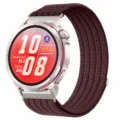 Woven nylon loop strap for Huawei Watch GT Runner, breathable replacement band, silver metal. - 11# Smoky Purple