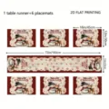 Christmas linen table runner and placemats set with snowman and reindeer prints for holiday decor. - 4 Placemats + 1 Table Runner