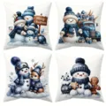 Christmas decorative throw pillow covers set featuring cute snowmen, deer and truck design. - 45x45 (Short Plush) / Style 5