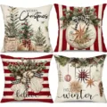 Weihnachten dekorative Kissenbezüge 4er Set Winter Feiertag Sofa Kissenbezug Deko - 45x45 (Kurzer Plüsch) / Stil 4