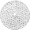 White plush Christmas tree skirt with silver snowflake sequins for holiday party decor. - Silver Snowflake White Christmas Tree Skirt 78cm