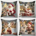 Dekorative Weihnachtskissenbezüge mit festlichem Weihnachtsmann und süßen Rentieren. - 45x45 (Kurzer Plüsch) / Stil 2