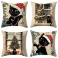 Christmas black cat cushion cover set, cute holiday decorative pillowcase for sofa bedroom. - 45x45 (Short Plush) / Style 9