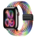 Kleurrijke gevlochten nylon smartwatch band met magnetische sluiting detailweergave. - 42/44/45/46/49MM / Nieuwe Regenboog