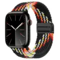 Vervangende gevlochten nylon band met magneetsluiting voor smartwatch, kleurrijk geweven detail. - Zwart Regenboog