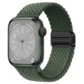 Groene nylon gevlochten horlogeband met magnetische gesp voor Apple watch vervanging. - Olijfgroen