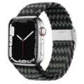 Bracelet de montre en nylon tressé pour Apple Watch avec boucle métal noir vert 44mm - N° 6 motif en W noir et vert