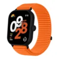 Close-up of vibrant orange woven nylon watch strap detail compatible with smartwatches. - Suitable for Xiaomi Mi Band 8/9 Pro, Redmi Watch 4/5 / Orange