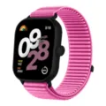 Pink woven watch strap detail view, breathable textured replacement band for smart watch. - Suitable for Xiaomi Mi Band 8/9 Pro, Redmi Watch 4/5 / #15 Peony