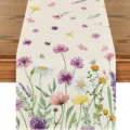 Watercolor floral linen table runner detail, elegant spring summer wildflower decor for dining table. - Style 6 Placemat / 30*45cm