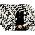 Zwart-wit konijn bloemen linnen placemat set voor eettafel decoratie en warmte-isolatie - 4-delige set / Stijl 5