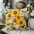 Vista detallada de funda de cojín de girasol vintage con diseño floral bordado 3D. - Estilo 1 / 45*45cm (Felpa Corta)