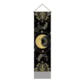 Detailed view of black and gold celestial moon and sun wall hanging tapestry with fringe. - Style 1 (Lemon & Blue Tile) / 32.5x130cm