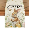 Runner da tavola di Pasqua in tessuto di lino con coniglietto carino e uova decoro - 33*183cm / Modello 4