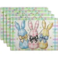 Paaseieren tafelmatten set van 4 linnen placemats hittebestendige tafeldecoratie - 4-delige set / Stijl 7