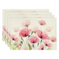 Detail view of pink watercolor poppy floral linen placemats set, perfect for spring home decor. - Style 2 Placemat / 30*45cm
